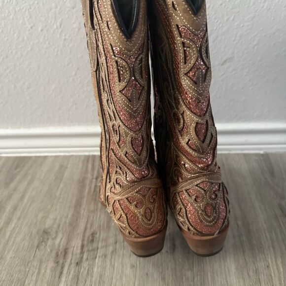 JB Dillion leather glitter pink inlay western boots - Picture 5 of 7